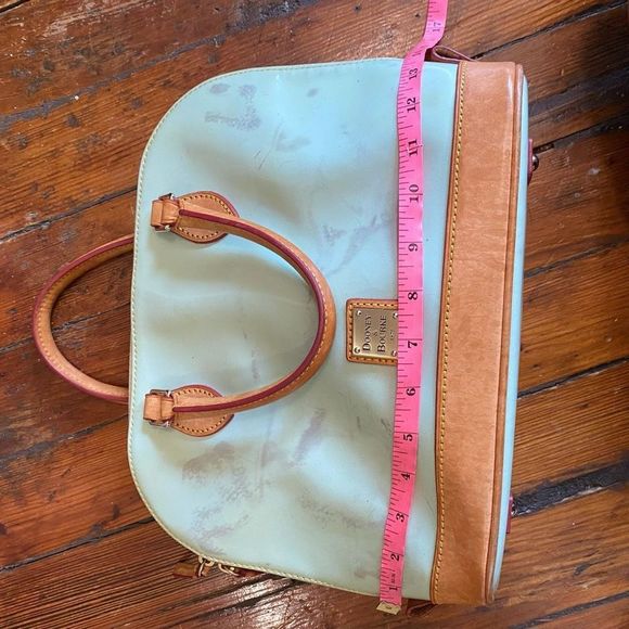 Dooney & Bourke Pebble Grain Zip Zip Satchel, Patent Leather Seafoam Green Purse - Picture 10 of 13